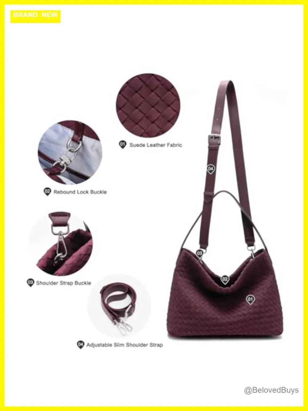 Handwoven Vegan Suede Tote Bag with Adjustable Strap for Travel